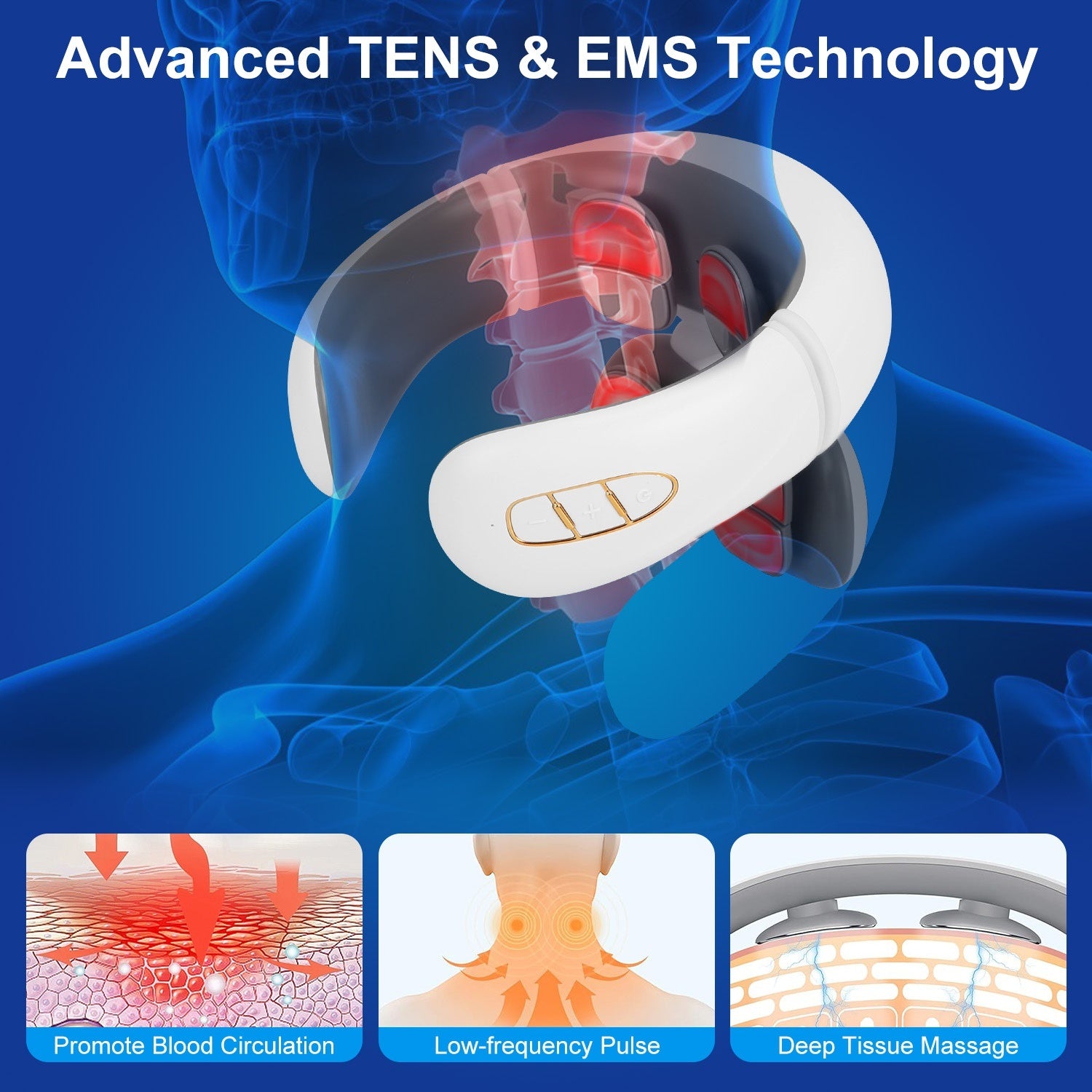 NovaSkin™ EMS Neck Massager – Cordless Heating & 6 Modes, 15 Intensity Levels + Remote