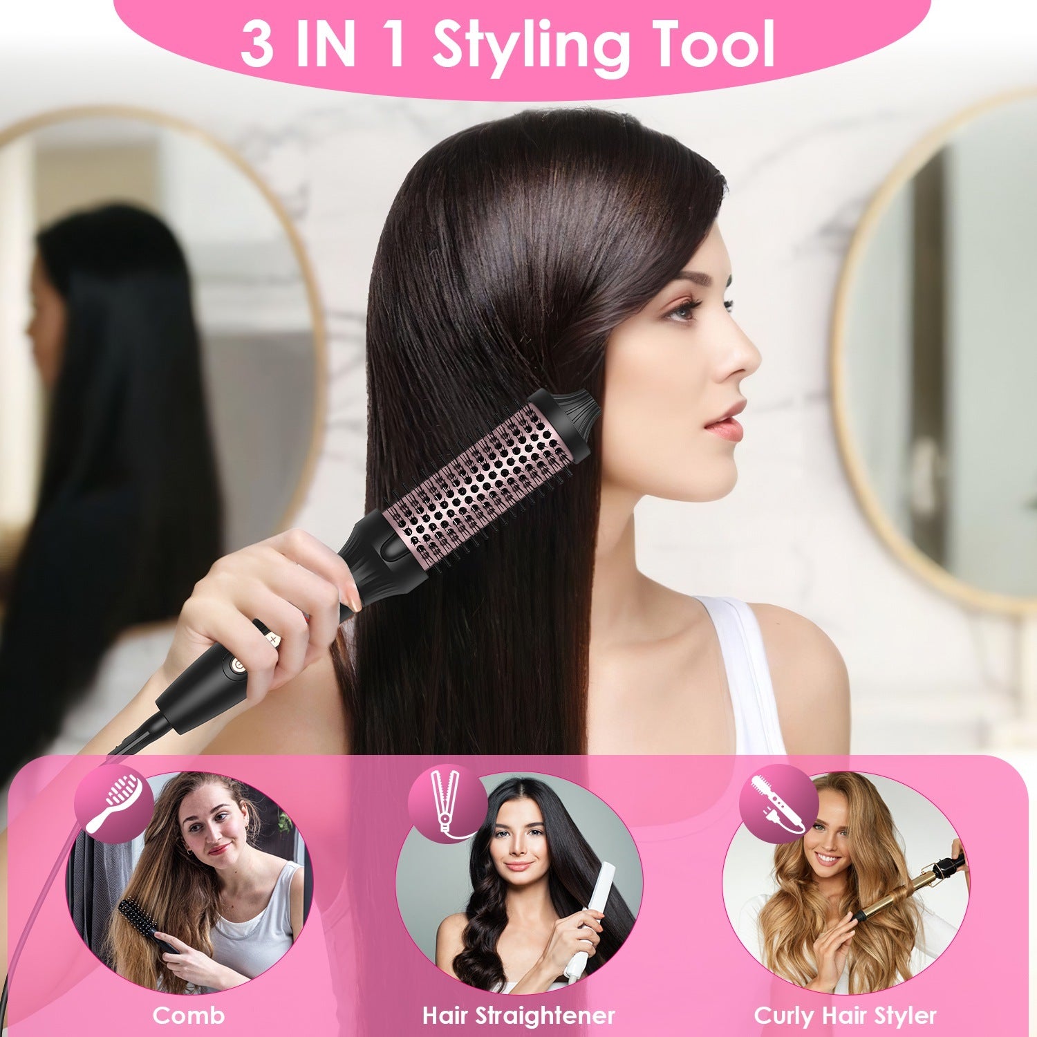 Novaskin™️ Pro Styler – Anti-Frizz Volumizing Hot Air Brush (Rose Gold)