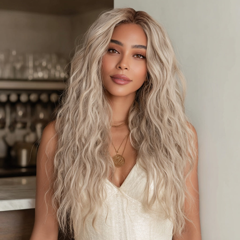 NovaSkin™ Ombre Gray Lace Front Wig – Fashion Wavy/Curly Style, SM9017