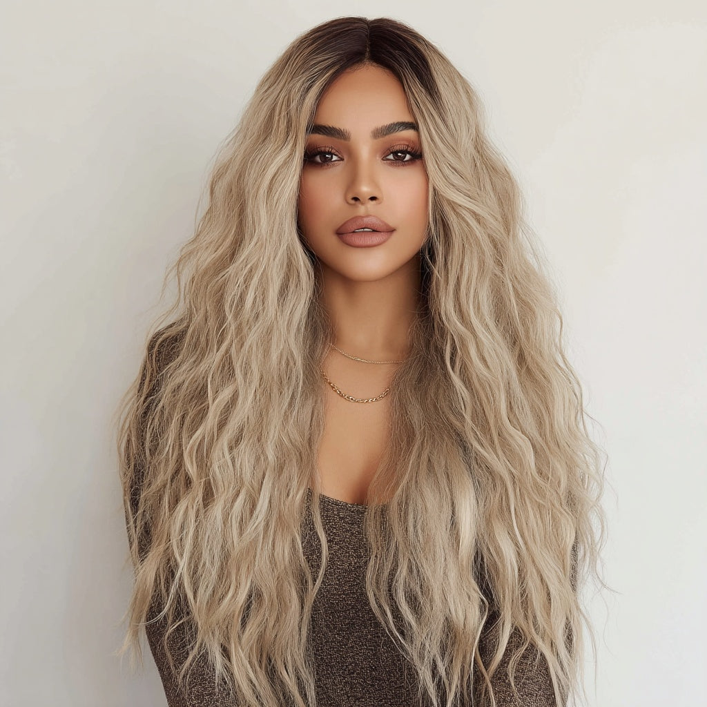 NovaSkin™ Ombre Gray Lace Front Wig – Fashion Wavy/Curly Style, SM9017
