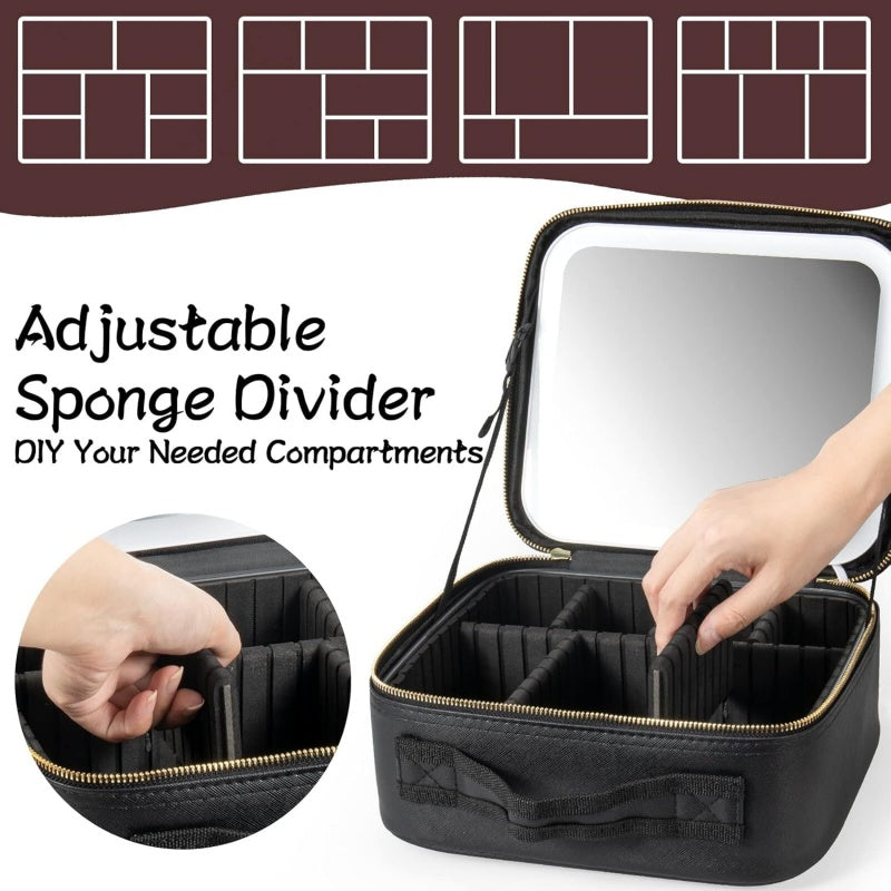 NovaSkin™ LED Makeup Bag – Travel Case with 4K Lighted Mirror & Adjustable Compartments