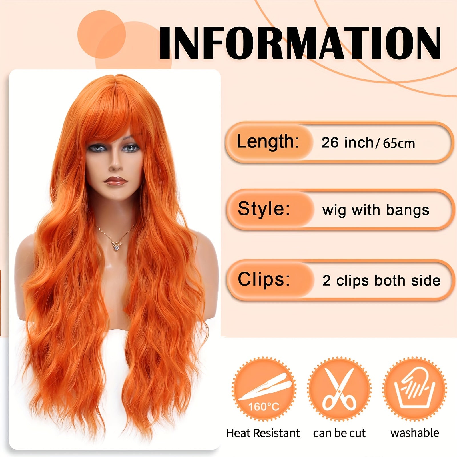 NovaSkin™ Long Orange Wavy Synthetic Wig – Elegant, Safe & Realistic