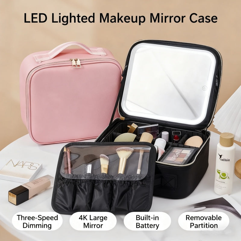 NovaSkin™ LED Makeup Bag – Travel Case with 4K Lighted Mirror & Adjustable Compartments