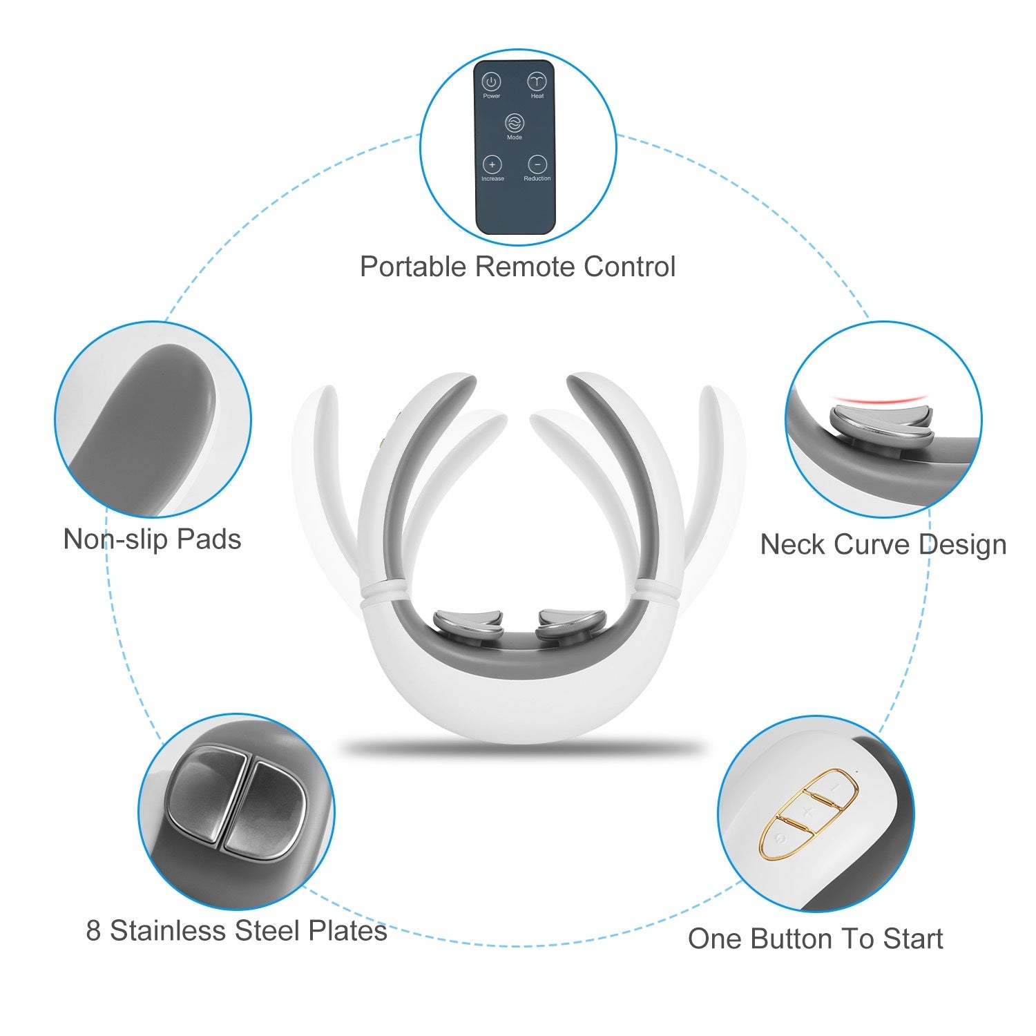 NovaSkin™ EMS Neck Massager – Cordless Heating & 6 Modes, 15 Intensity Levels + Remote