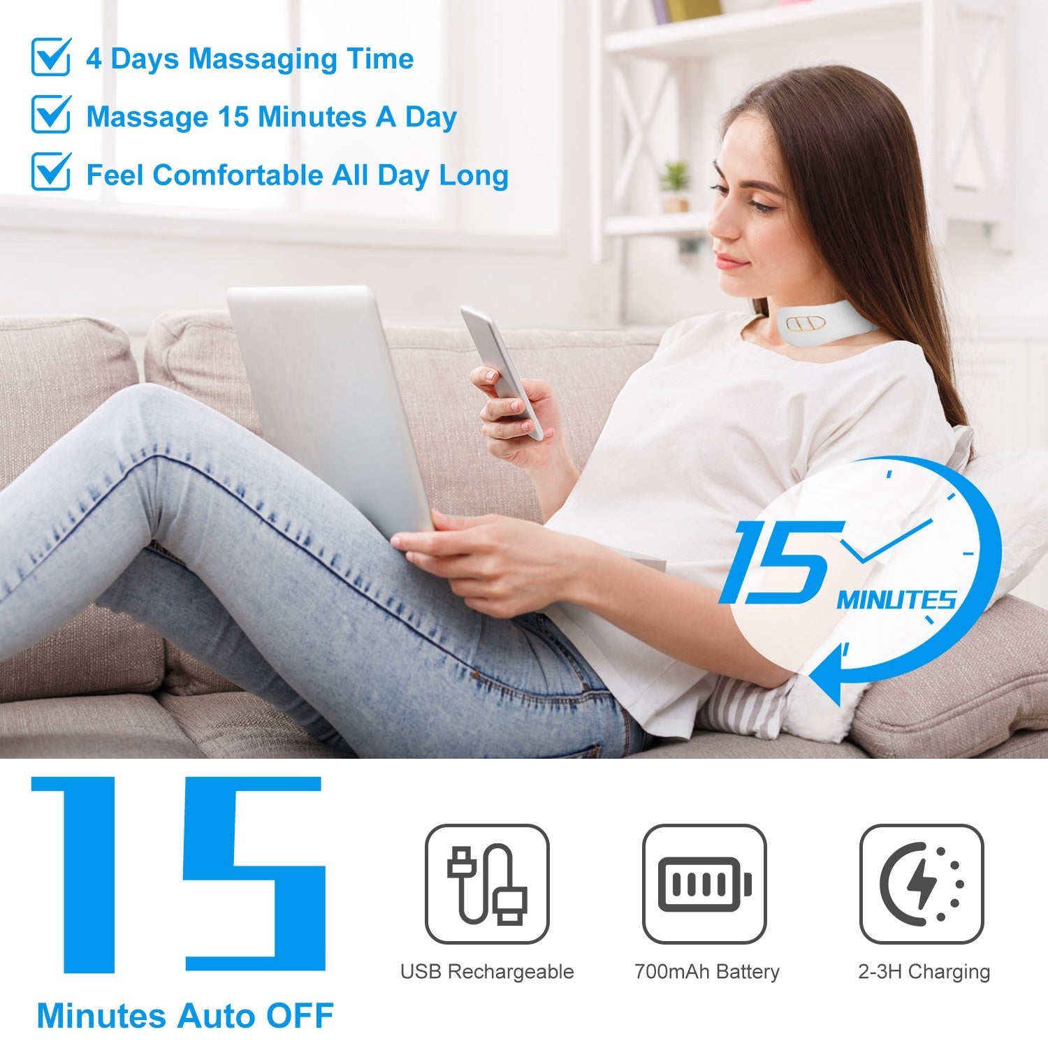 NovaSkin™ EMS Neck Massager – Cordless Heating & 6 Modes, 15 Intensity Levels + Remote