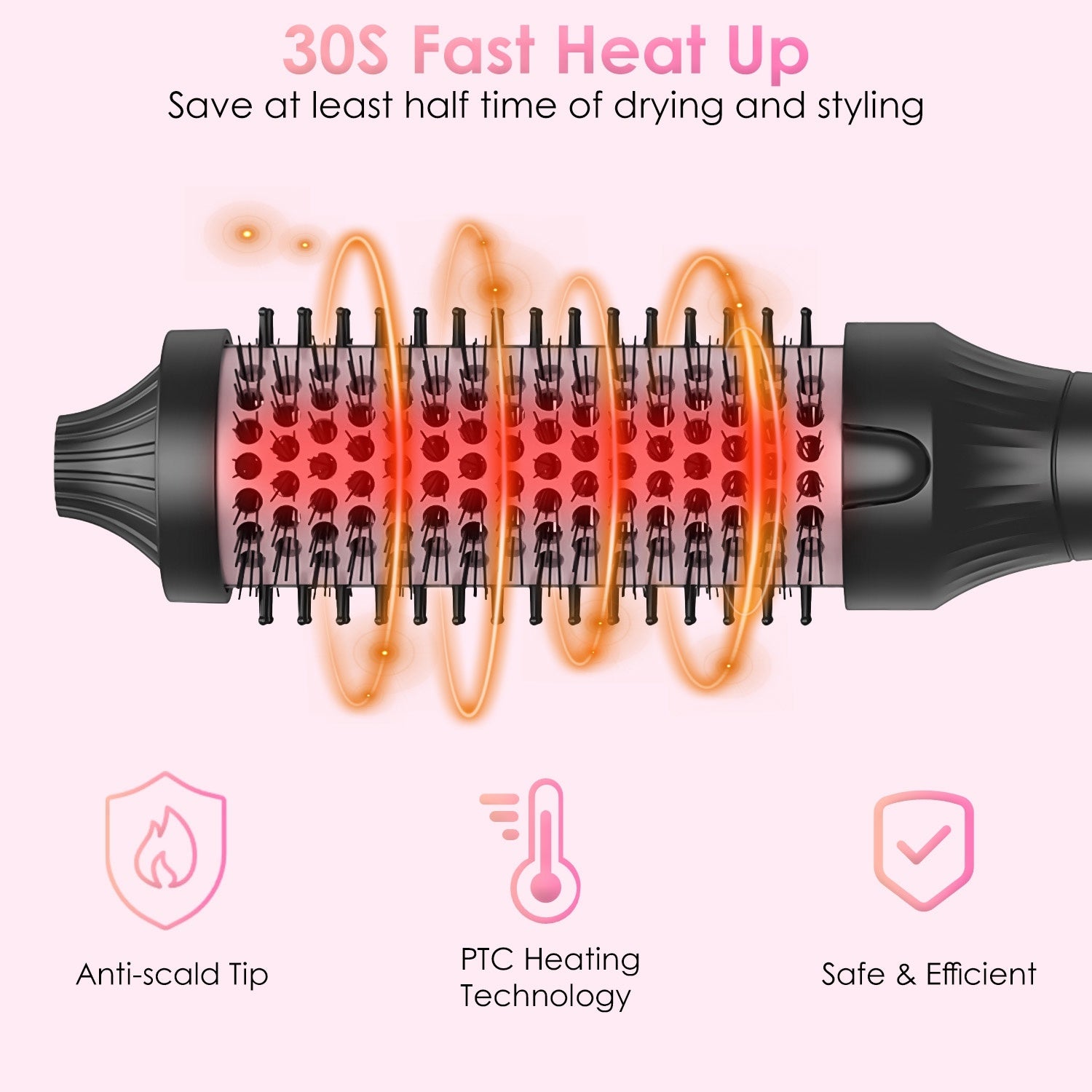 Novaskin™️ Pro Styler – Anti-Frizz Volumizing Hot Air Brush (Rose Gold)