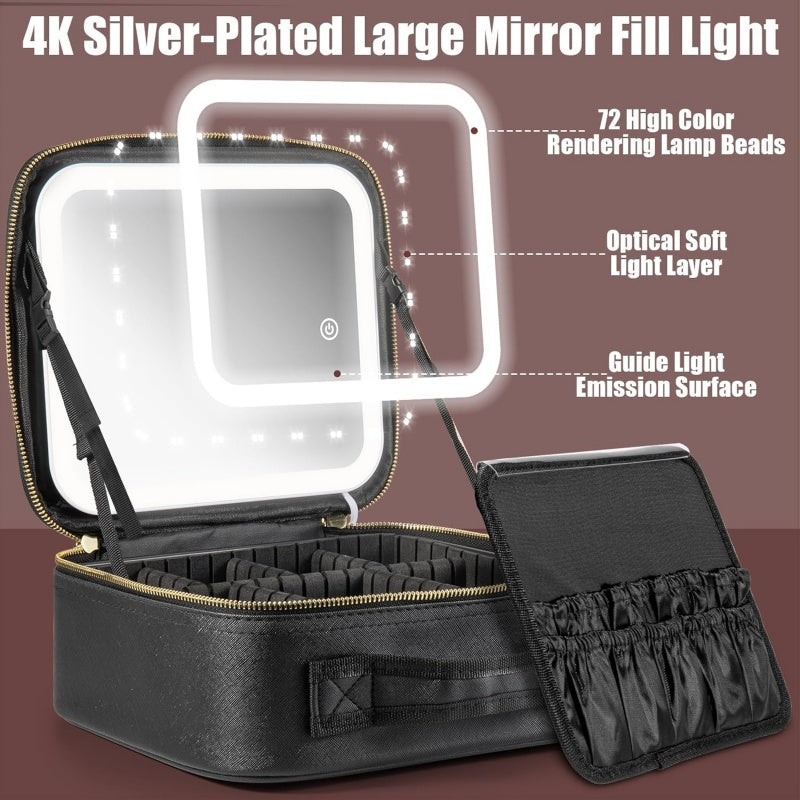 NovaSkin™ LED Makeup Bag – Travel Case with 4K Lighted Mirror & Adjustable Compartments