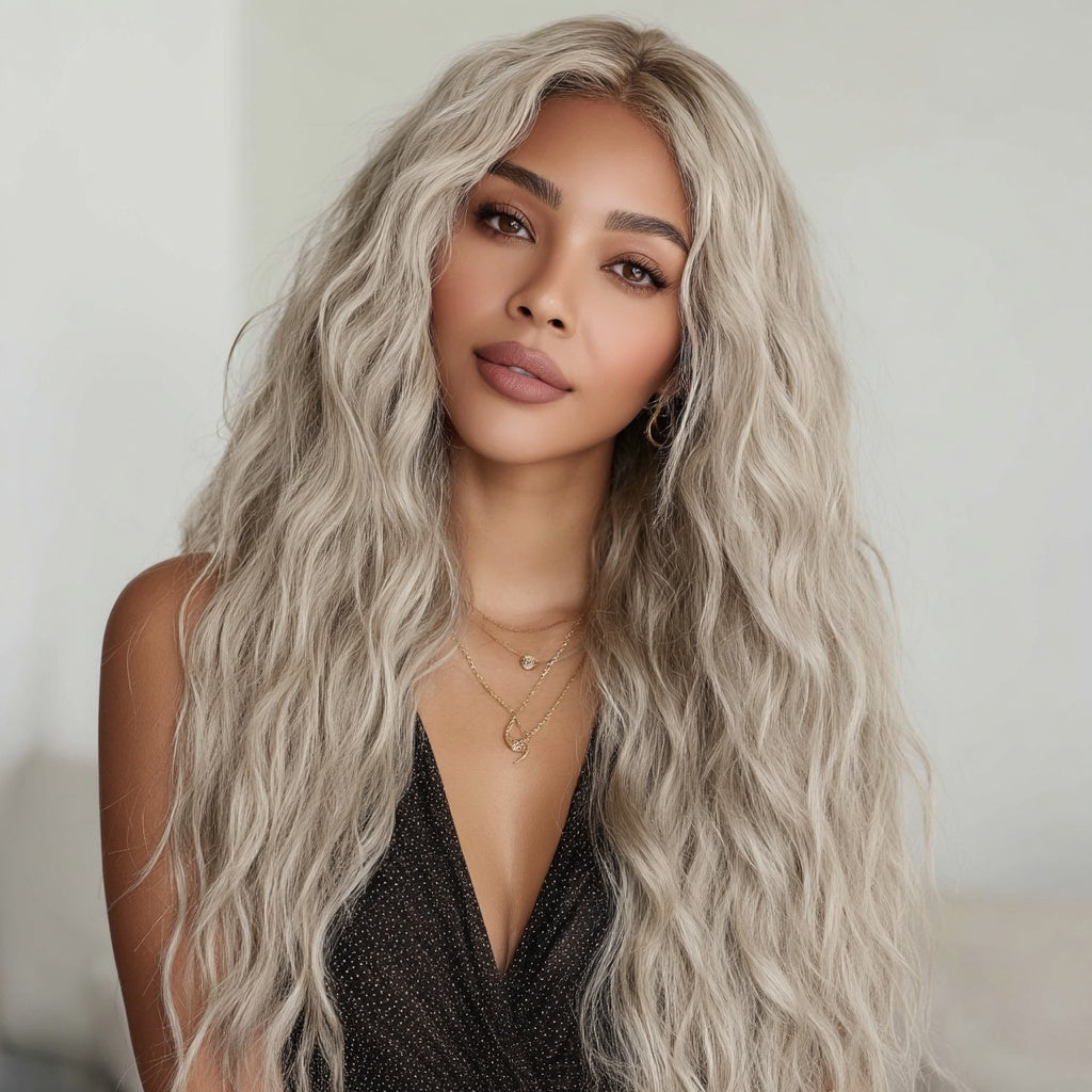 NovaSkin™ Ombre Gray Lace Front Wig – Fashion Wavy/Curly Style, SM9017