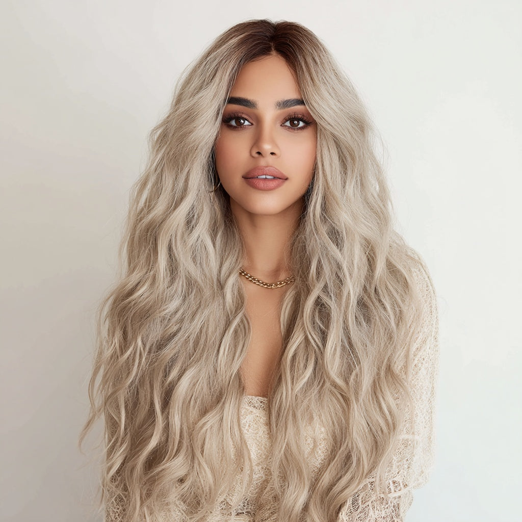 NovaSkin™ Ombre Gray Lace Front Wig – Fashion Wavy/Curly Style, SM9017
