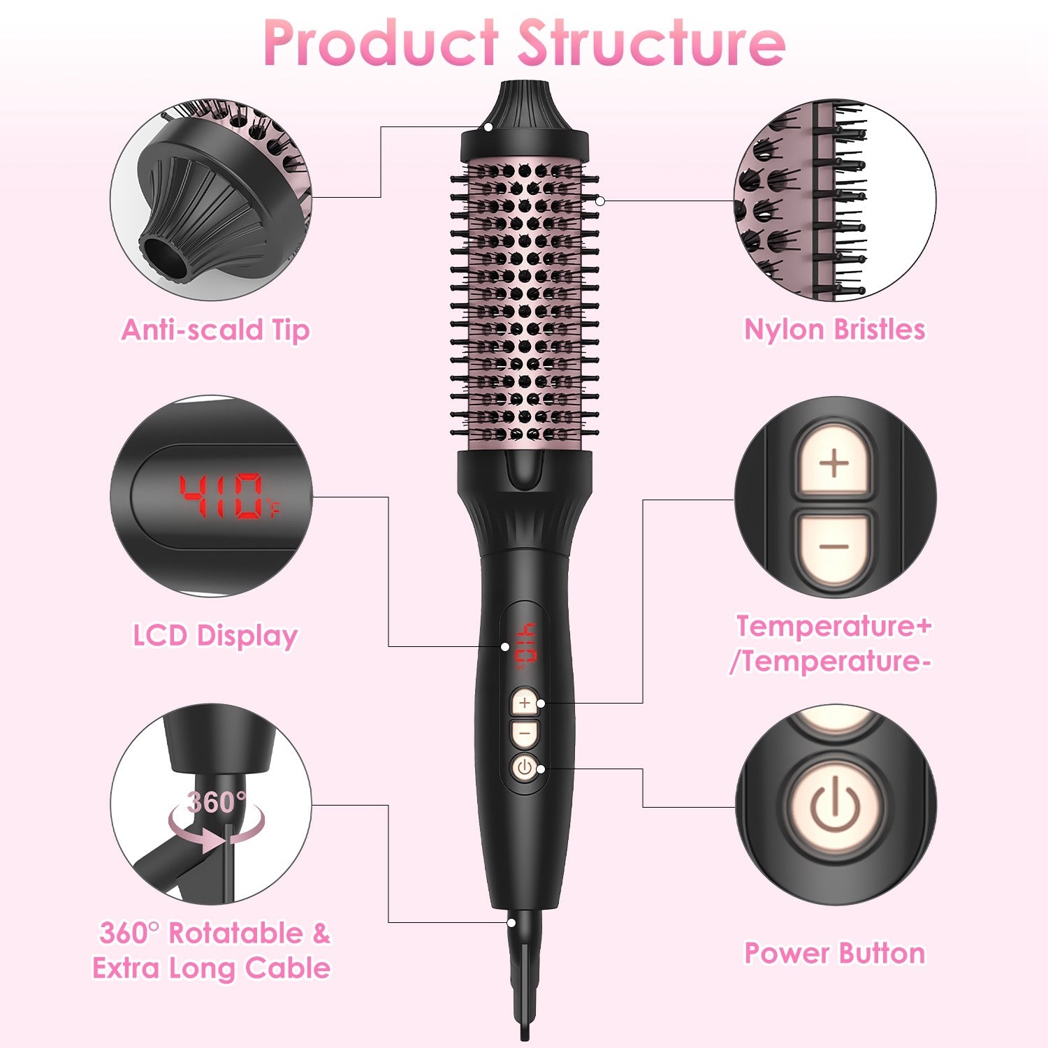 Novaskin™️ Pro Styler – Anti-Frizz Volumizing Hot Air Brush (Rose Gold)