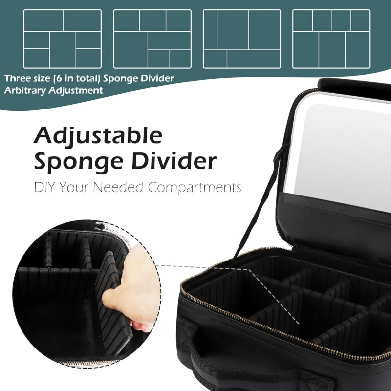 NovaSkin™ LED Makeup Bag – Travel Case with 4K Lighted Mirror & Adjustable Compartments